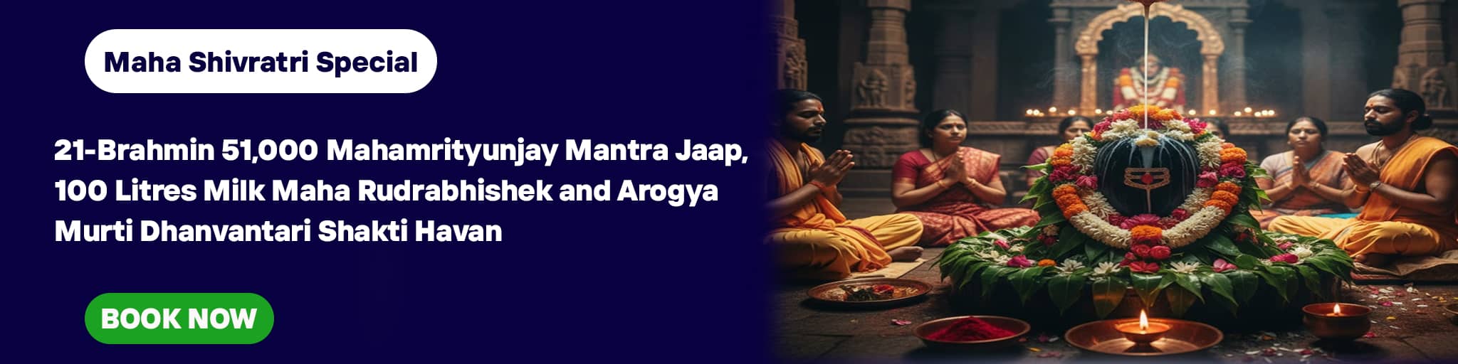 21-Brahmin 51,000 Mahamrityunjay Mantra Jaap, 100 Litres Milk Maha Rudrabhishek and Arogya Murti Dhanvantari Shakti Havan